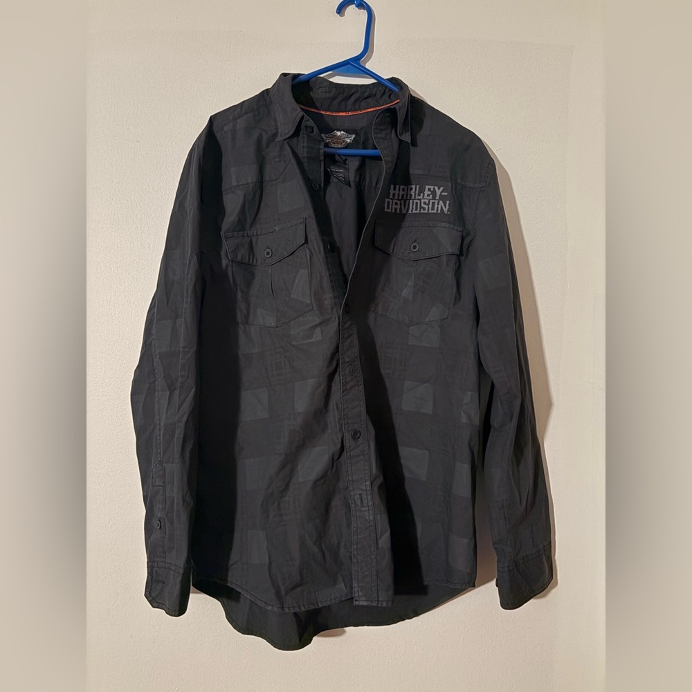 Harley Davidson Black Work/Dress Button Up Shirt Mens Medium Pockets/Lightweight